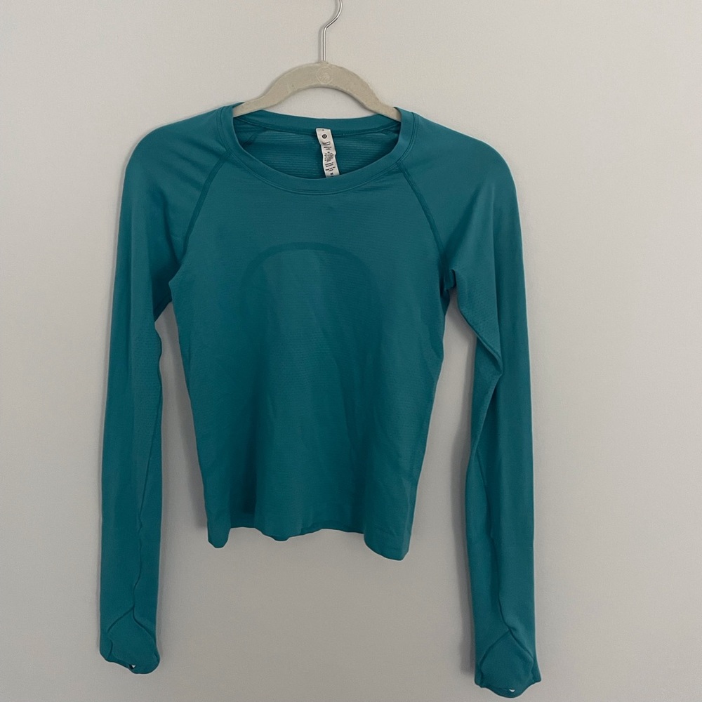 Lululemon long sleeve swiftly tech race length (size 4) (teal)